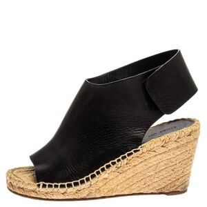CELINE black leather espadrilles with jute wedge